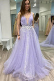 LTP0703,Lilac v-neck prom dresses tulle sleeveless dress long prom dress