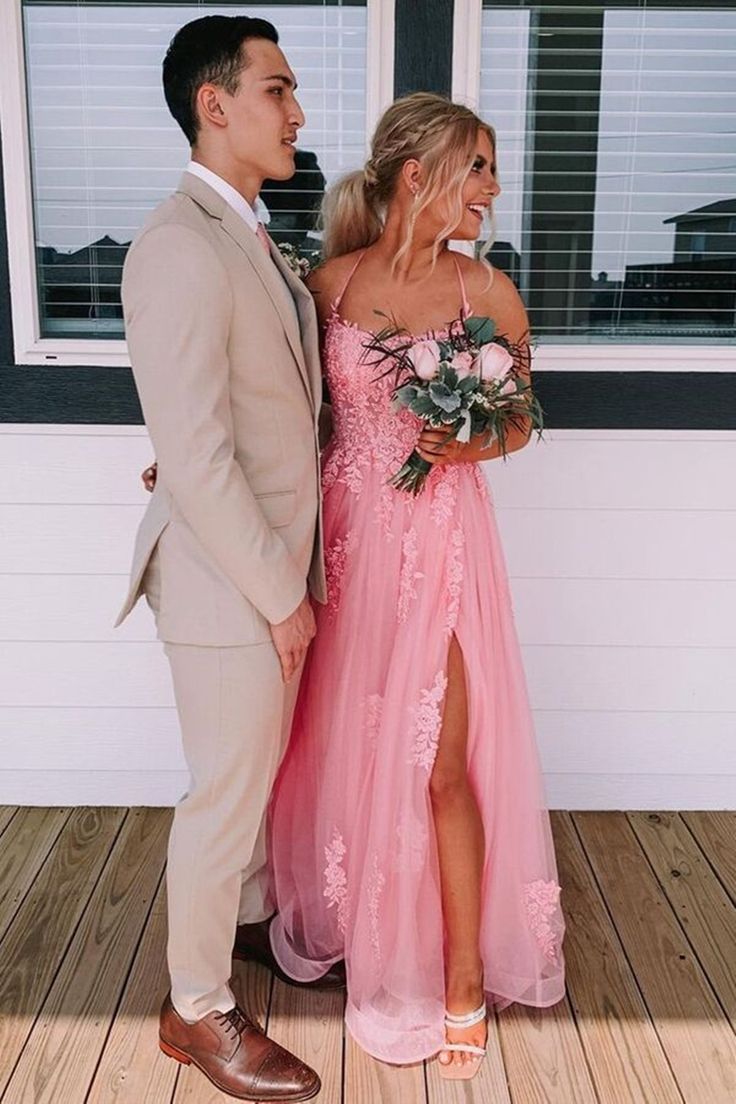 LTP1501,Charming pink lace tulle prom dresses long homecoming dresses formal dress with side slit