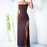 LTP1578,Sexy Black Chiffon Red Layer Sheath Long Prom Evening Dresses