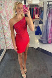 LTP1472,One Shoulder Red Tight Homecoming Dresses