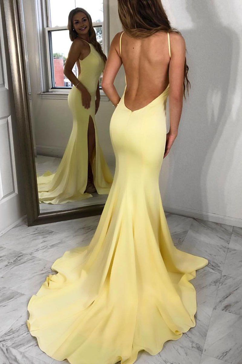 Simple Yellow Prom Dresses 2023 A Line Split Spaghetti Straps Beading Tea  Party Gowns Formal Women Evening Outfits Cheap Sale - AliExpress