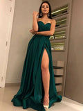 LTP0273,Green sweetheart long prom dress high slit evening dresses