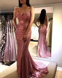 LTP0775,Pink mermaid sequin long prom dresses,halter sleeveless evening party dress
