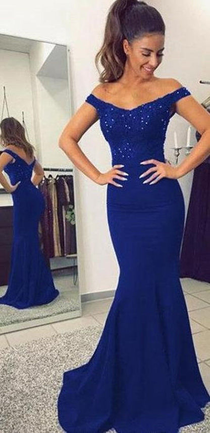 LTP0212,Sexy off the shoulder blue long prom dress applique beaded evening formal gown