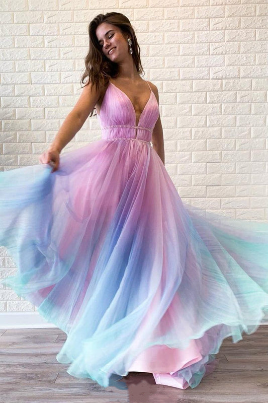 LTP0708,Spaghetti straps v-neck chiffon prom dresses beaded prom dress