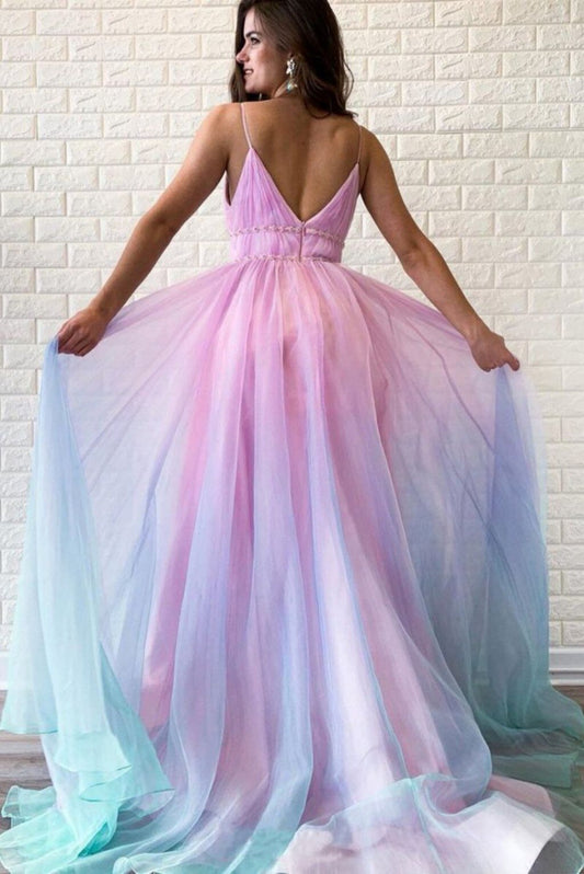 LTP0708,Spaghetti straps v-neck chiffon prom dresses beaded prom dress