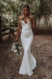 LTP0394,Simple Ivory Wedding Dresses Spaghetti Straps Bridal Gown Satin Long Wedding Dress