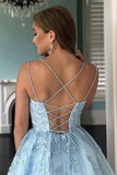 LTP1403,A Line Light Blue Tulle Homecoming Dress With Lace Appliques,Short Prom Dress