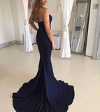 LTP0294,Navy Blue Sweetheart Long Prom Dress Mermaid Sleeveless Satin Evening Dresses