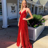 LTP0361,Red sequin dress split prom dress long evening dresses