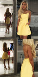 LTP0463,Cute yellow homecoming dresses cross back short prom dress