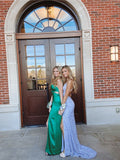 LTP1028,Sparkly Mermaid V Neck Straps Sequins Blue Prom Dress,Glitter Slit Evening Dresses