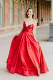LTP1305,Red Formal Satin Dress A-line Floor Length Simply Sexy Prom Dress