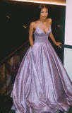 LTP0002,Sparkle A-Line V-Neck Spaghetti Straps Purple Prom/Evening Dress With Pocket