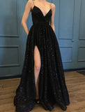 LTP0108,Sparkle spaghetti straps long prom dress v-neck a line full length evening dress