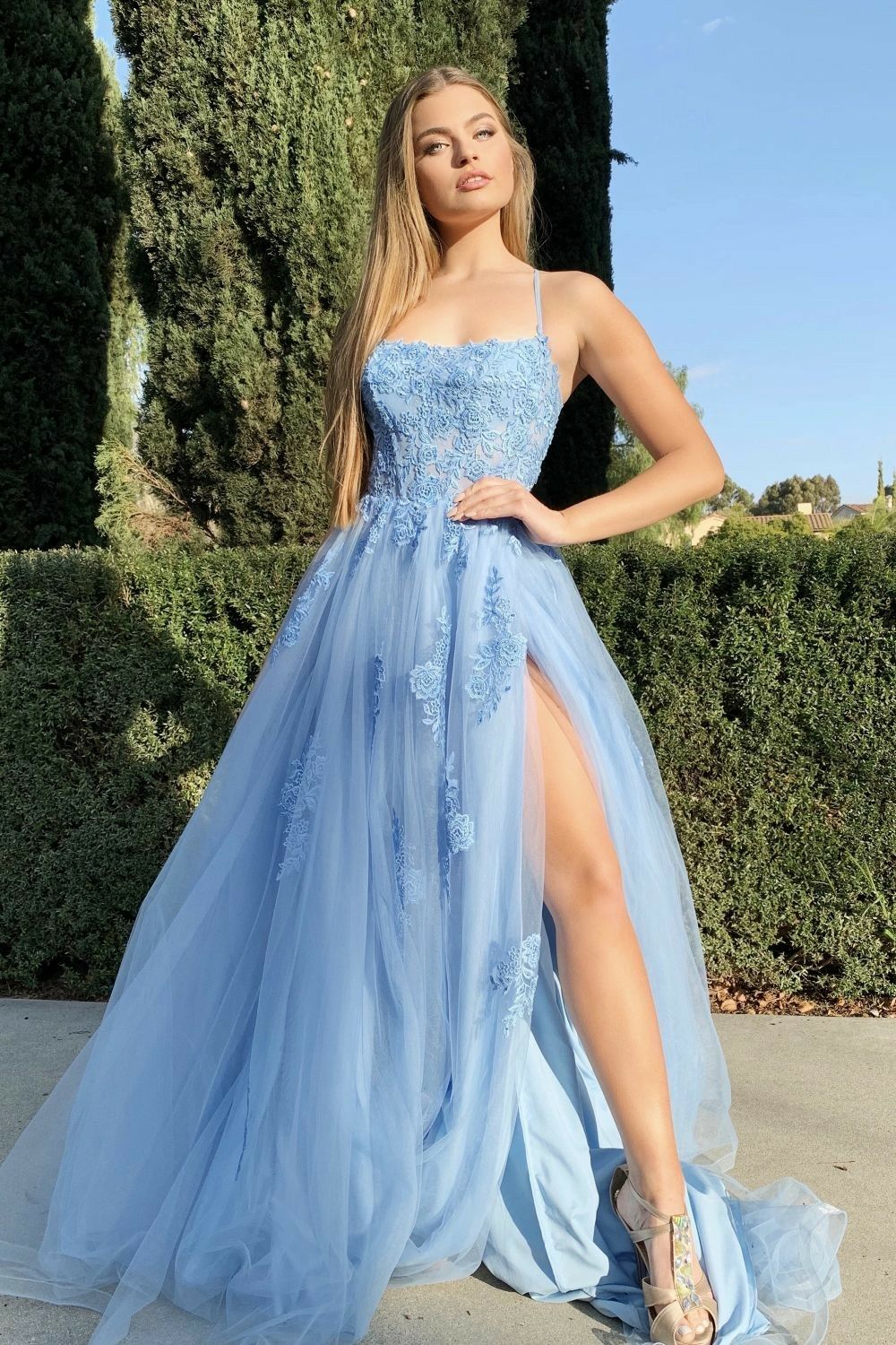 LTP0023,Sky Blue Prom Dress with High Slit, Homecoming Dress ,Winter Formal Dress,Pageant Dance Dresses,Back To School Party Gown
