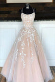 LTP0052,Lace Spaghetti Straps Cross Back Long Prom Dress,Train Applique Formal Gown