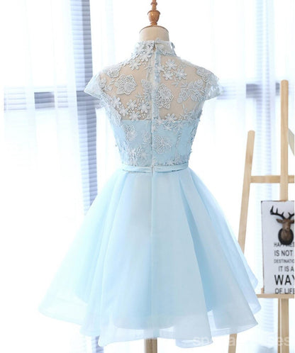 LTP0629,Light blue applique homecoming dresses short prom dress