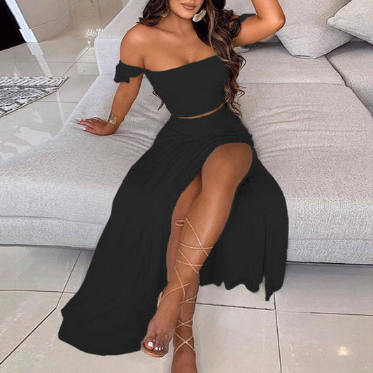 LTP1334,Black Prom Dresses,Two Pieces Evening Gown,Satin Long Party Dress