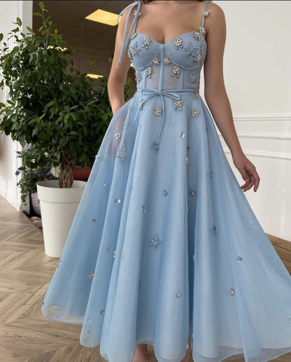 LTP0588,Light Blue A-Line Prom Dresses Spaghetti Straps Long Evening Formal Gown