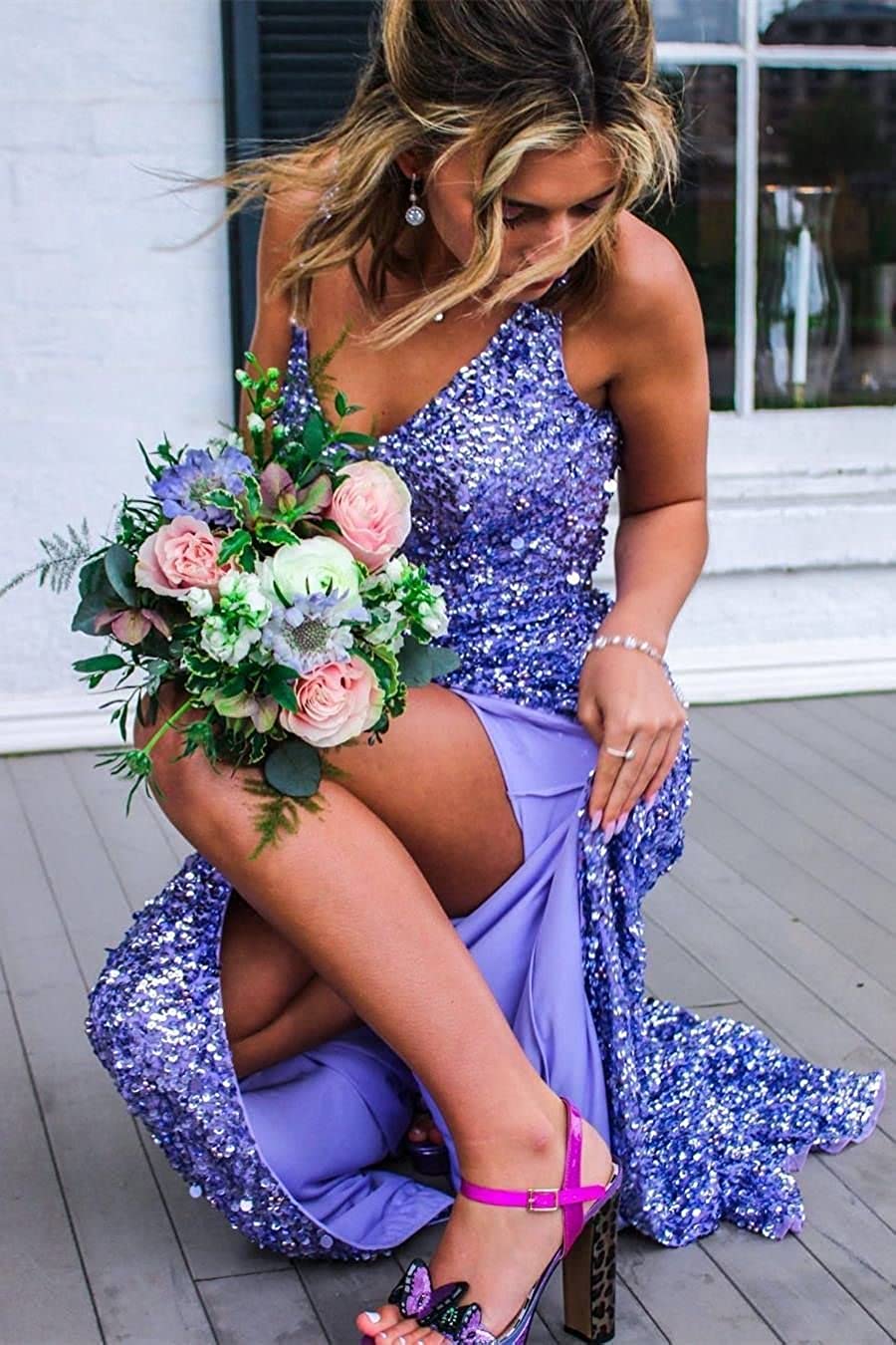 LTP0798,Glitters purple mermaid prom dresses v-neck evening formal gown
