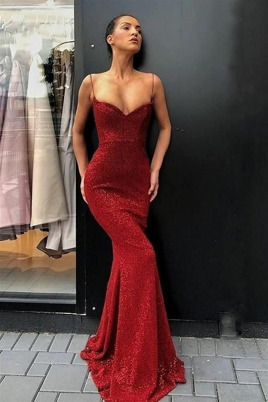 LTP0176,Burgundy Spaghetti Straps Mermaid Long Prom Dresses