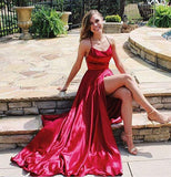 LTP0929,Red Sexy Side Slit Spaghetti Straps Cheap Long Evening Prom Dresses,Cheap Sweet 16 Dresses