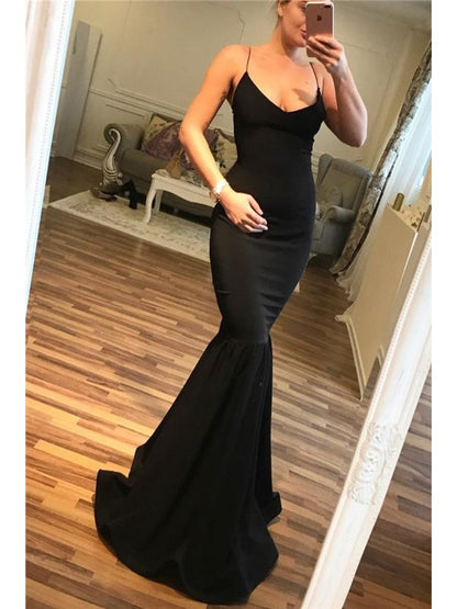 LTP0762,Gorgeous Black Spaghetti-Straps Mermaid Prom Dress Long Online Evening Dresses