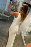 LTP0792,Glitter One Shoulder White Slit Fitted Party Dress