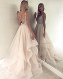 LTP0110,Elegant Light Champagne Tulle Prom Dresses,Spaghetti Straps Beading Party Dresses,Sexy Backless Prom Long Dress