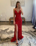LTP0906,Glitter hot pink sequin prom dresses long v-neck long evening party gown