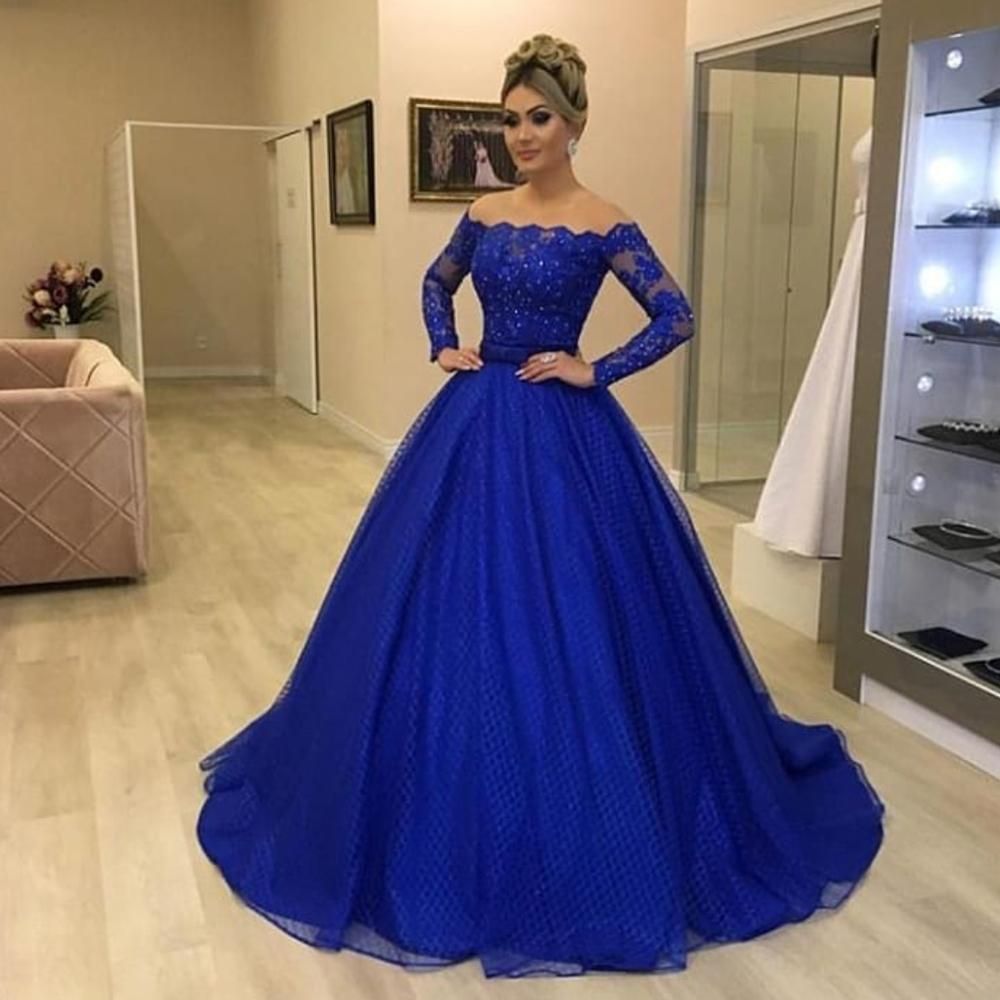 LTP0609,Royal blue prom dresses off the shoulder prom dresses long sleeve prom dresses beaded lace ball gown sweet 16 dress