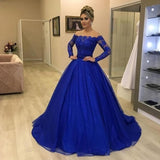 LTP0609,Royal blue prom dresses off the shoulder prom dresses long sleeve prom dresses beaded lace ball gown sweet 16 dress