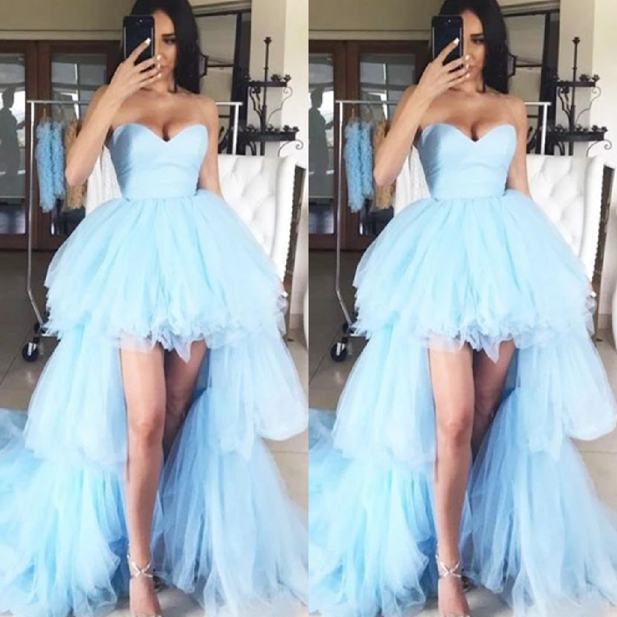 LTP1387,Cute Light Blue Tulle High Low Homecoming Prom Dresses