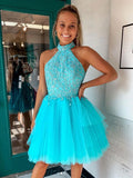 LTP1389,Halter Applique Tulle Homecoming Dresses