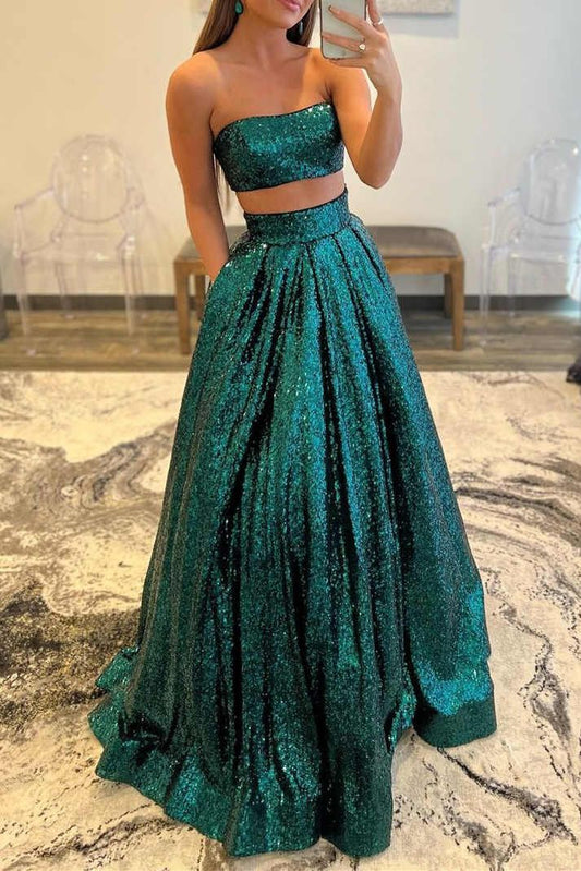 LTP1619,Sexy Two Pieces Sequin A-Line Prom Dresses,Sequin Evening Dresses,Sleeveless Prom Ball Gown