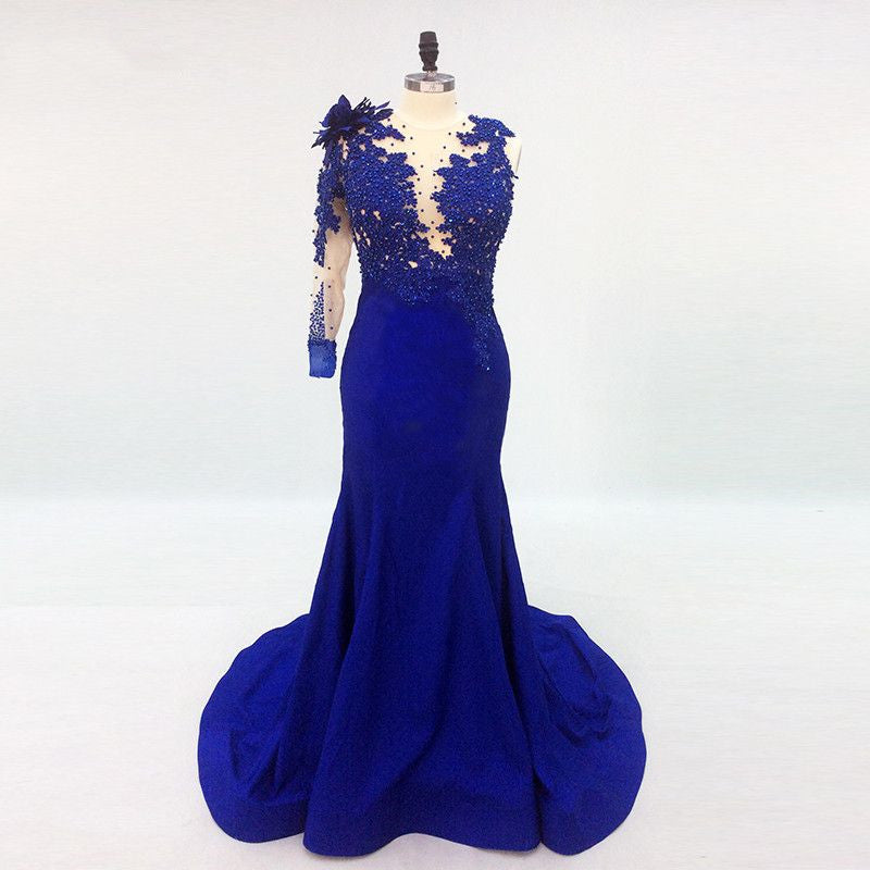 LTP0017,Royal blue one shoulder luxury beading prom dress,long evening dress mermaid party gown