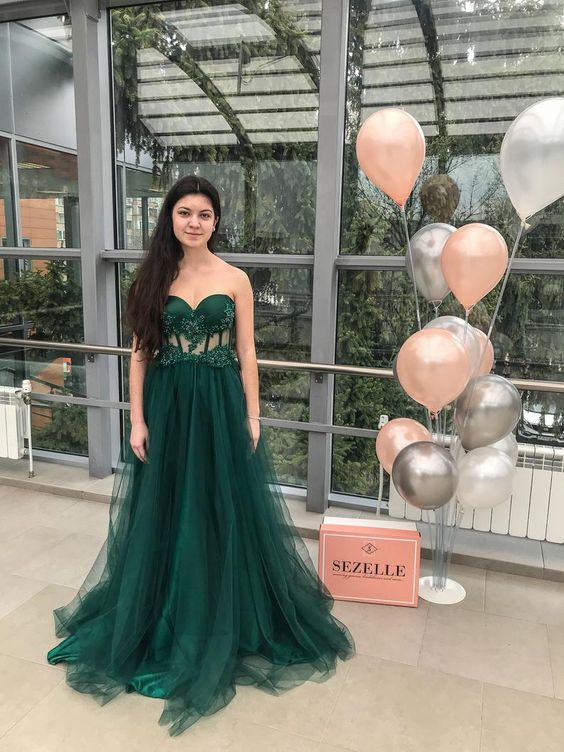 LTP1645,Emerald Corset Tulle Prom Gown Evening Wedding Dress Cocktail Sweetheart Neckline Beaded Lace Bridal Dresses