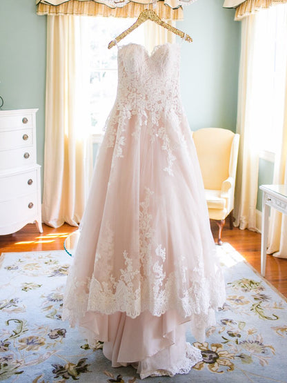 LTP0695,Sweet light pink tulle ball gown sweetheart lace prom dress