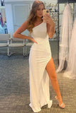 LTP0792,Glitter One Shoulder White Slit Fitted Party Dress