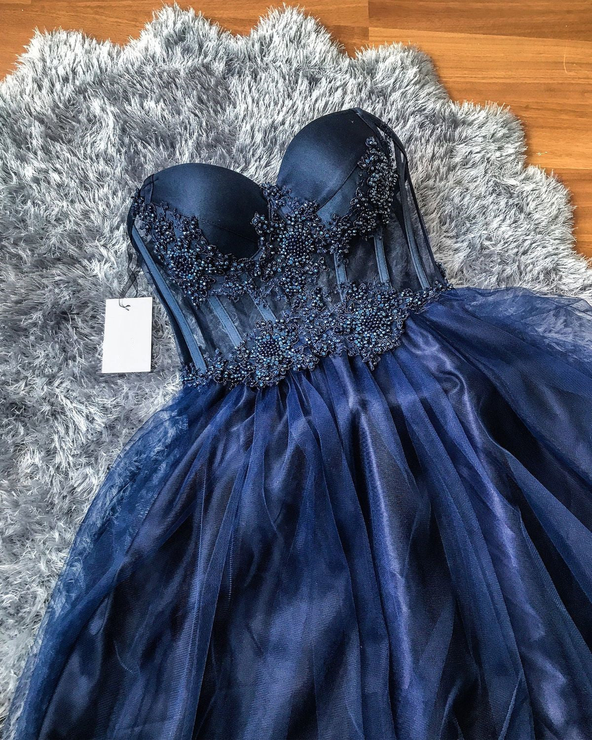LTP0181,Blue applique beaded sweetheart tulle prom dress