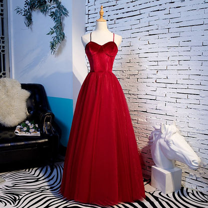 LTP0363,Red spaghetti straps long prom dresses tulle ball gown sweetheart long evening dress