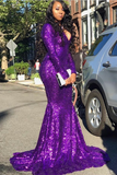 LTP0348,Purple mermaid long prom dresses v-neck trumpet evening dresses long sleeves prom dress