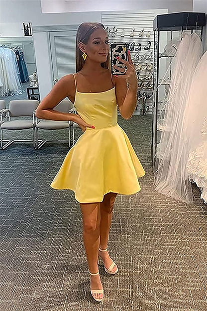 LTP0488,Yellow Homecoming Dresses Spaghetti Straps A-Line Prom Dress