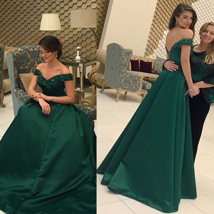 LTP0769,Off the shoulder a-line beaded satin prom dresses green long evening party dress