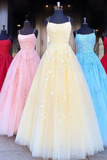 LTP0033,Princess Straps Long Prom Dress with Lace Appliques