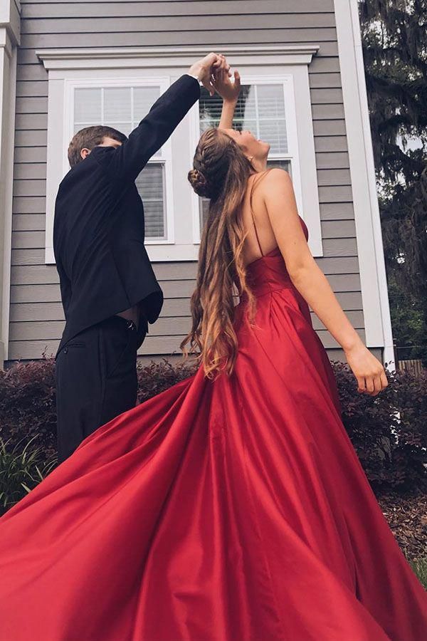 LTP0837,Red prom dress spaghetti straps prom dresses a-line satin evening dress long formal gown