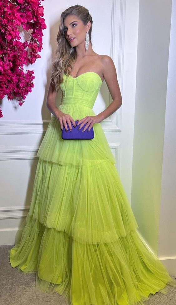 LTP1224,Green sweetheart a-line tulle long prom formal dresses