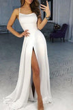 LTP0324,White Prom Dresses Halter Evening Dress Side Slit Prom Formal Gown