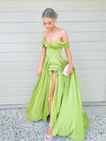 LTP0935,Simple off the shoulder prom dress,side slit evening formal gown